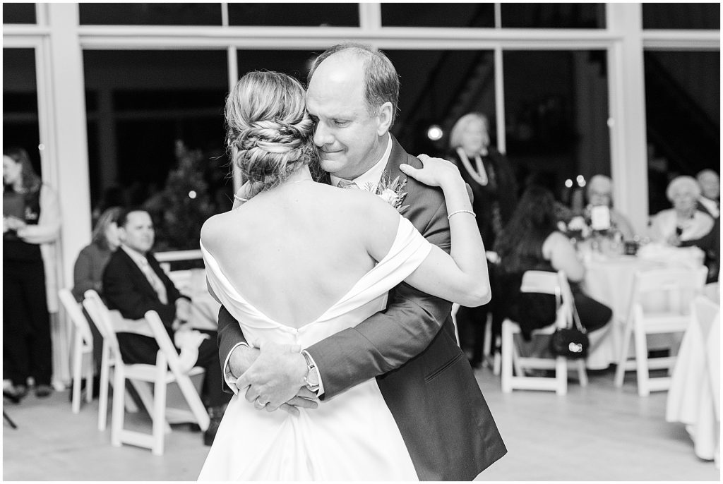father daughter dance with father crying and hugging him at Waverly Estate
