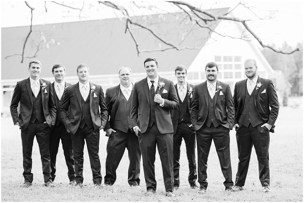 groom and groomsmen outside at waverly estate in southern virginia