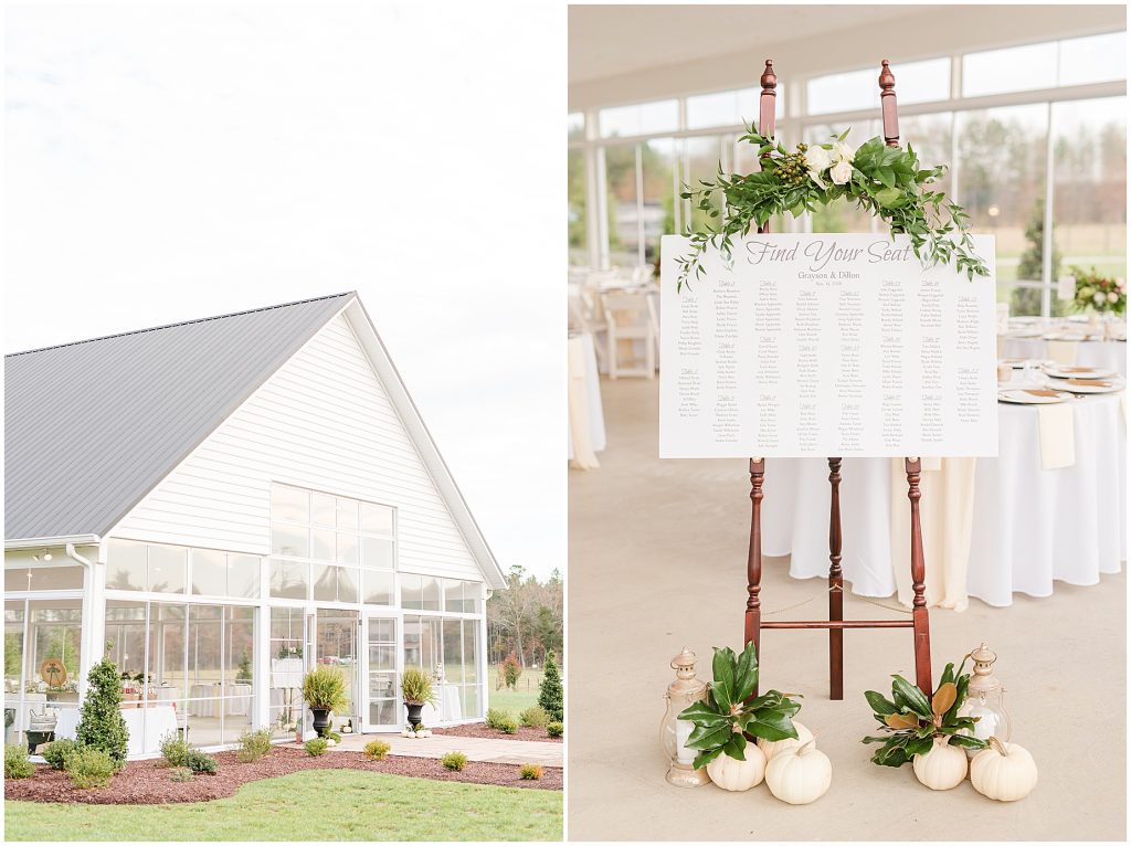 reception tent and guest seating chart details at Waverly Estate in southern Virginia