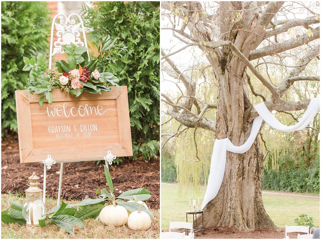 ceremony details and tree altar at Waverly Estate in southern Virginia