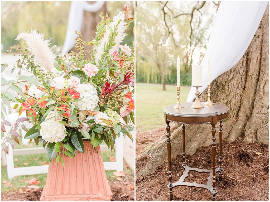 ceremony floral details and candle lighting at Waverly Estate in southern Virginia