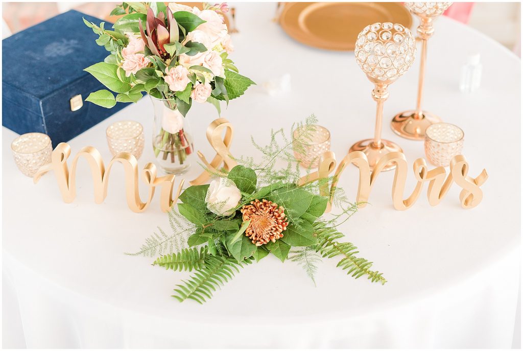 couples table at wedding reception at Waverly Estate in southern Virginia