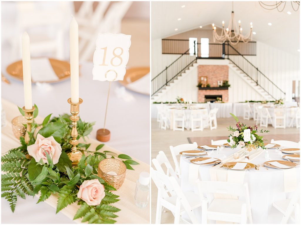 reception florals and space at at Waverly Estate in southern Virginia