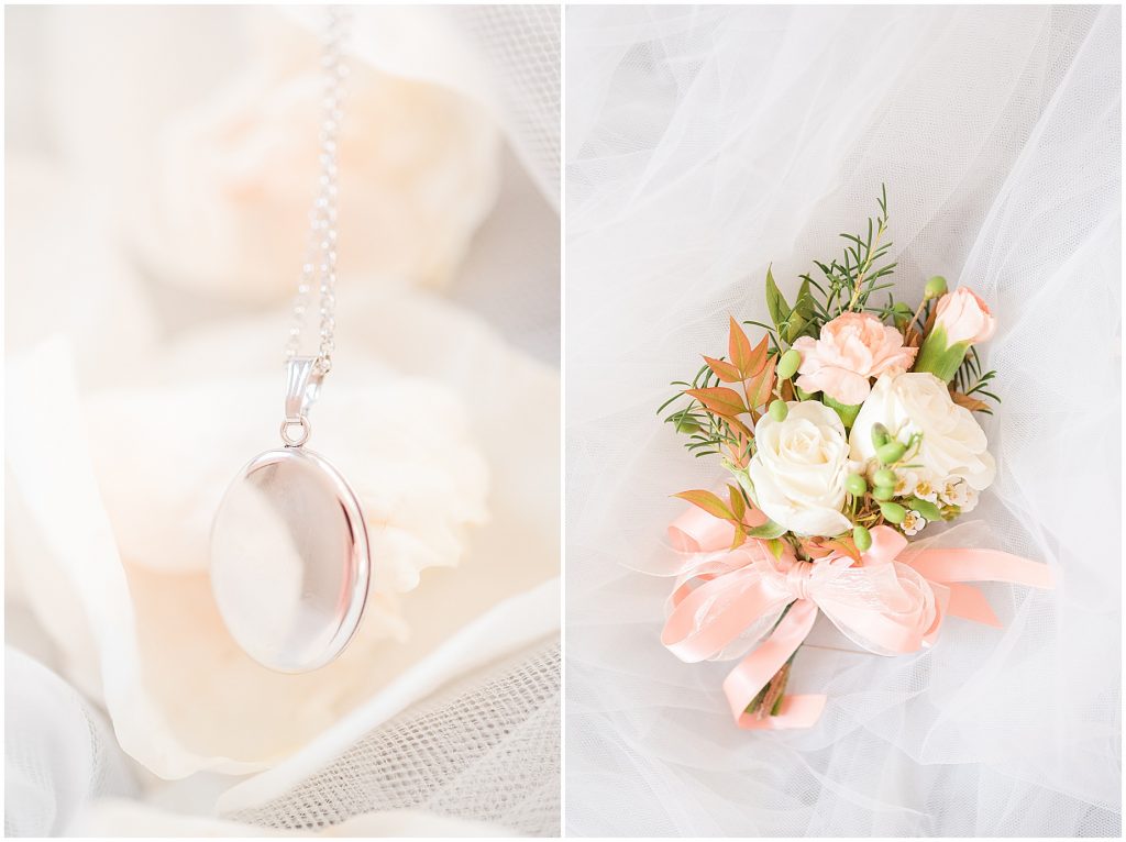 locket wedding gift to the bride and corsage for the mother of the bride virginia wedding details