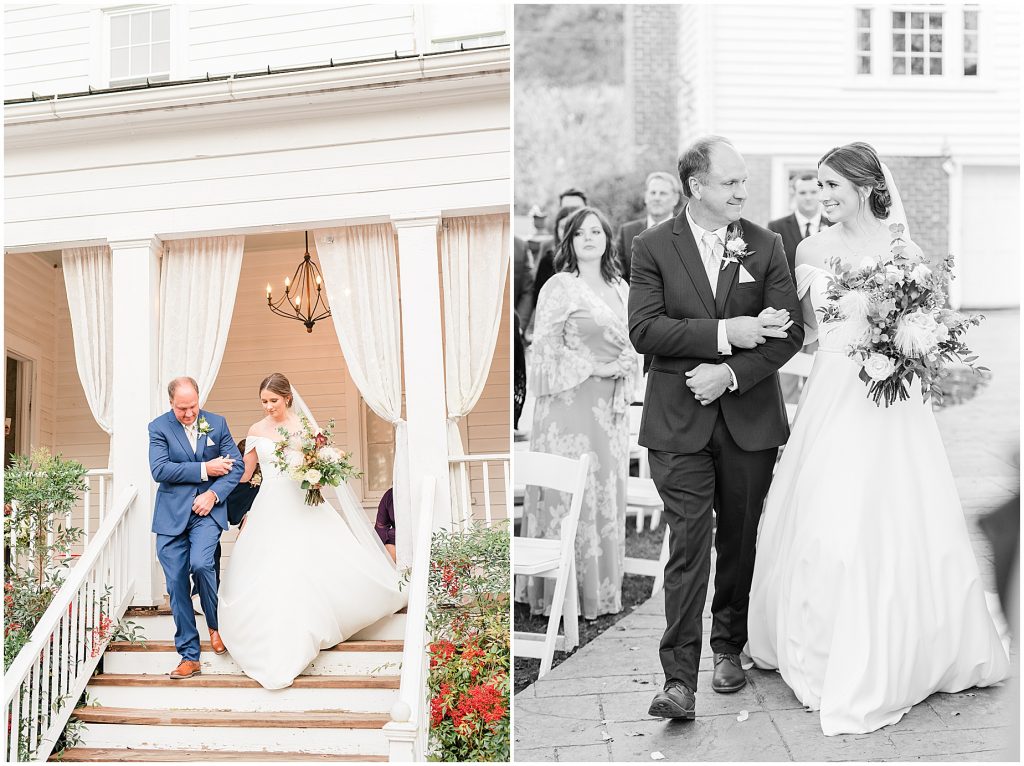 bride and father of bride walking down aisle at Waverly Estate