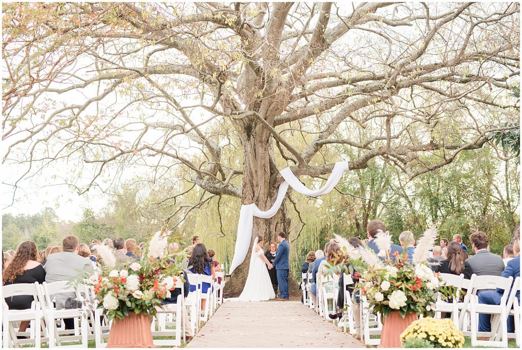 wedding ceremony at tree altar at Waverly Estate