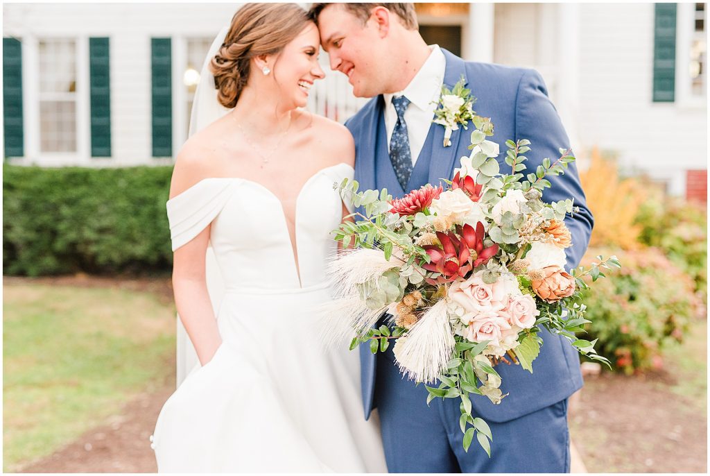bride and groom floral details at Waverly Estate in southern Virginia