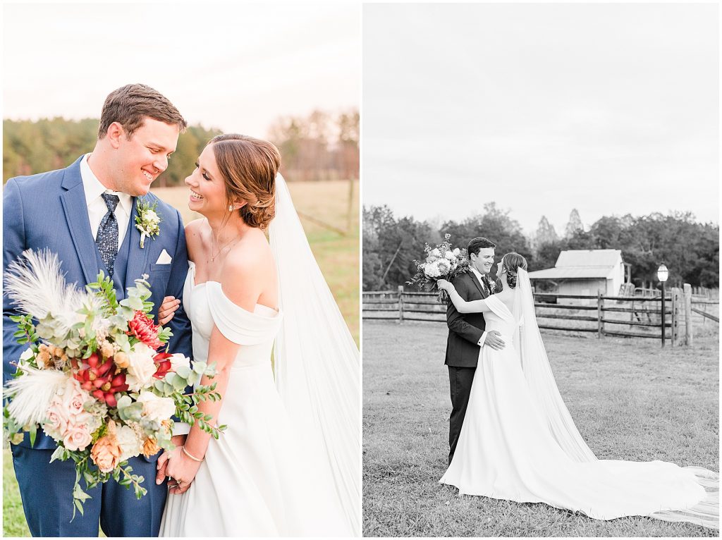 wedding couple laughing and hugging at Waverly Estate in southern Virginia