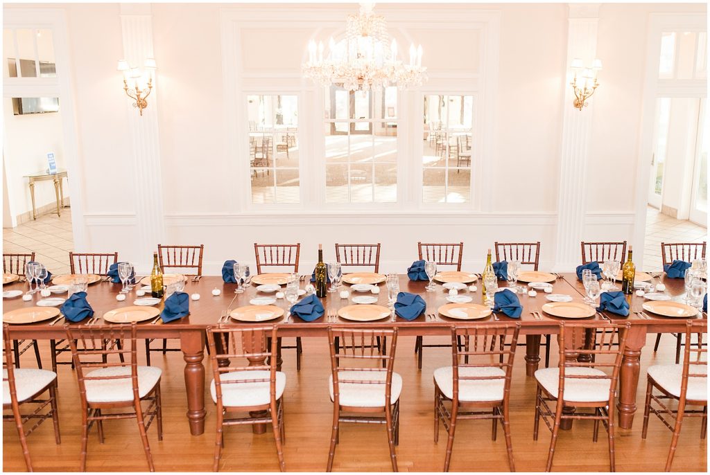 reception details inside whitehall estate for mini wedding dinner