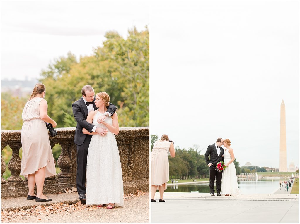 Virginia Photographers Behind the Scenes taking photos of the bride and groom at the national mall