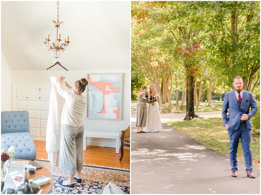 photographer hanging dress and taking photos of the first look