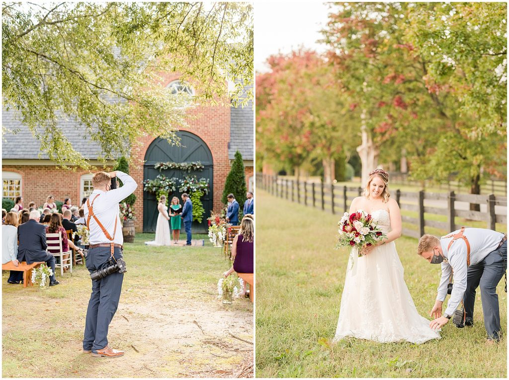 Virginia Photographers Behind the Scenes at ceremony taking photos of bride and groom in Richmond VA