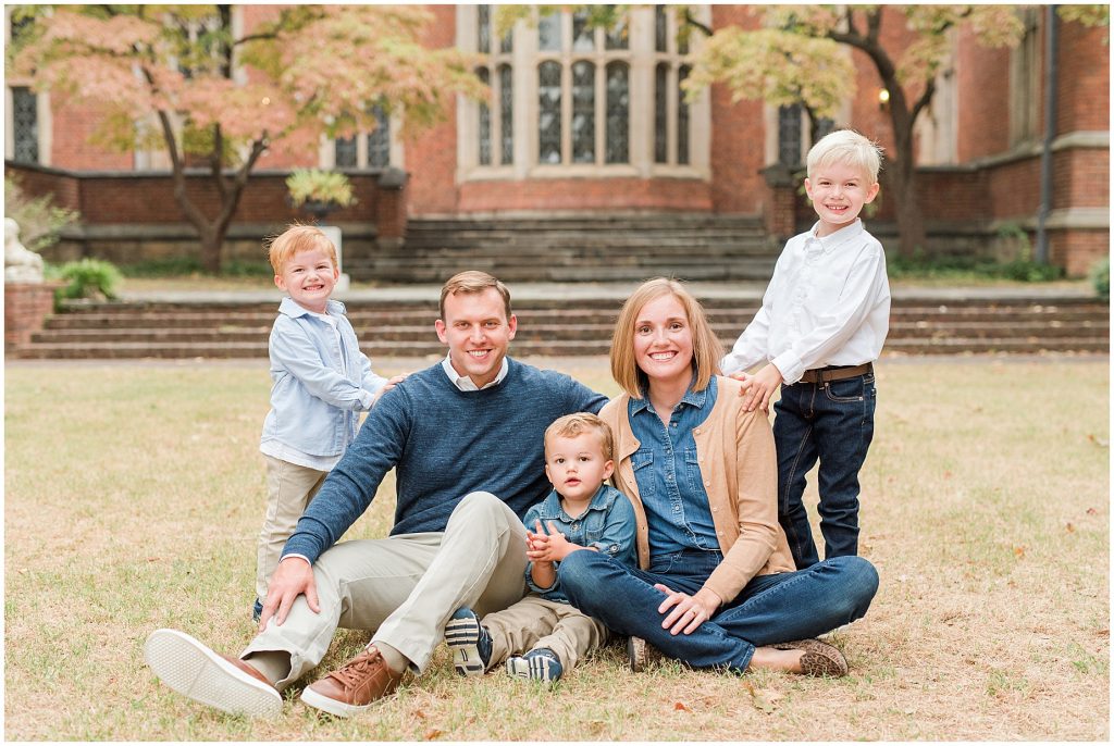 family family session with coordinating neutral outfits