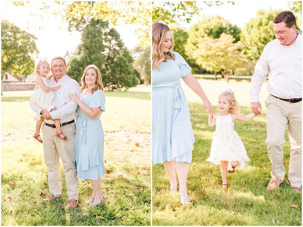 family mini session outfits with light blue coordinating colors