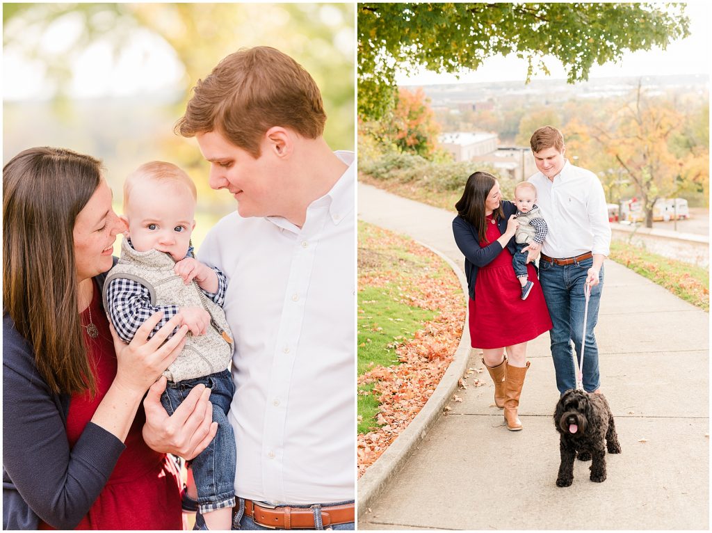 couple with newborn mini session outfits with coordinating colors