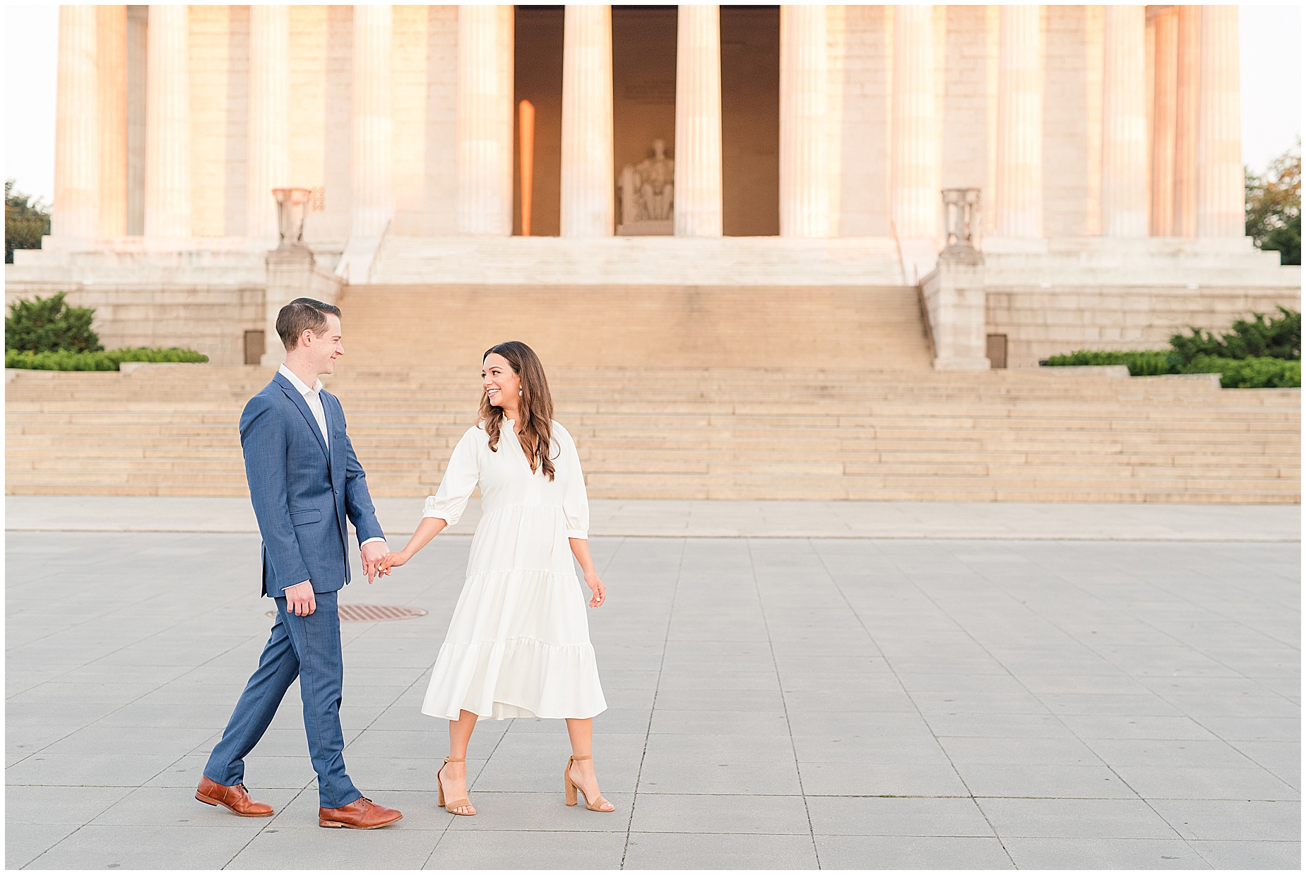 Washington DC sunrise national mall engagement session lincoln memorial